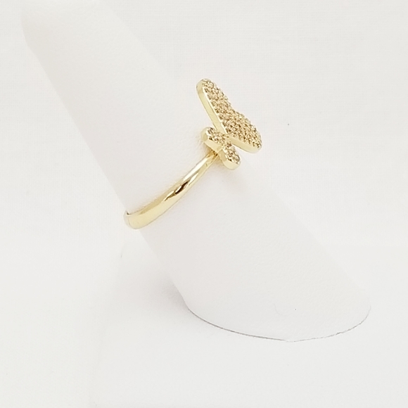Heart's with Rhinestones Women's Adjustable Ring. 14K Gold Plated.  New - Picture 7 of 8